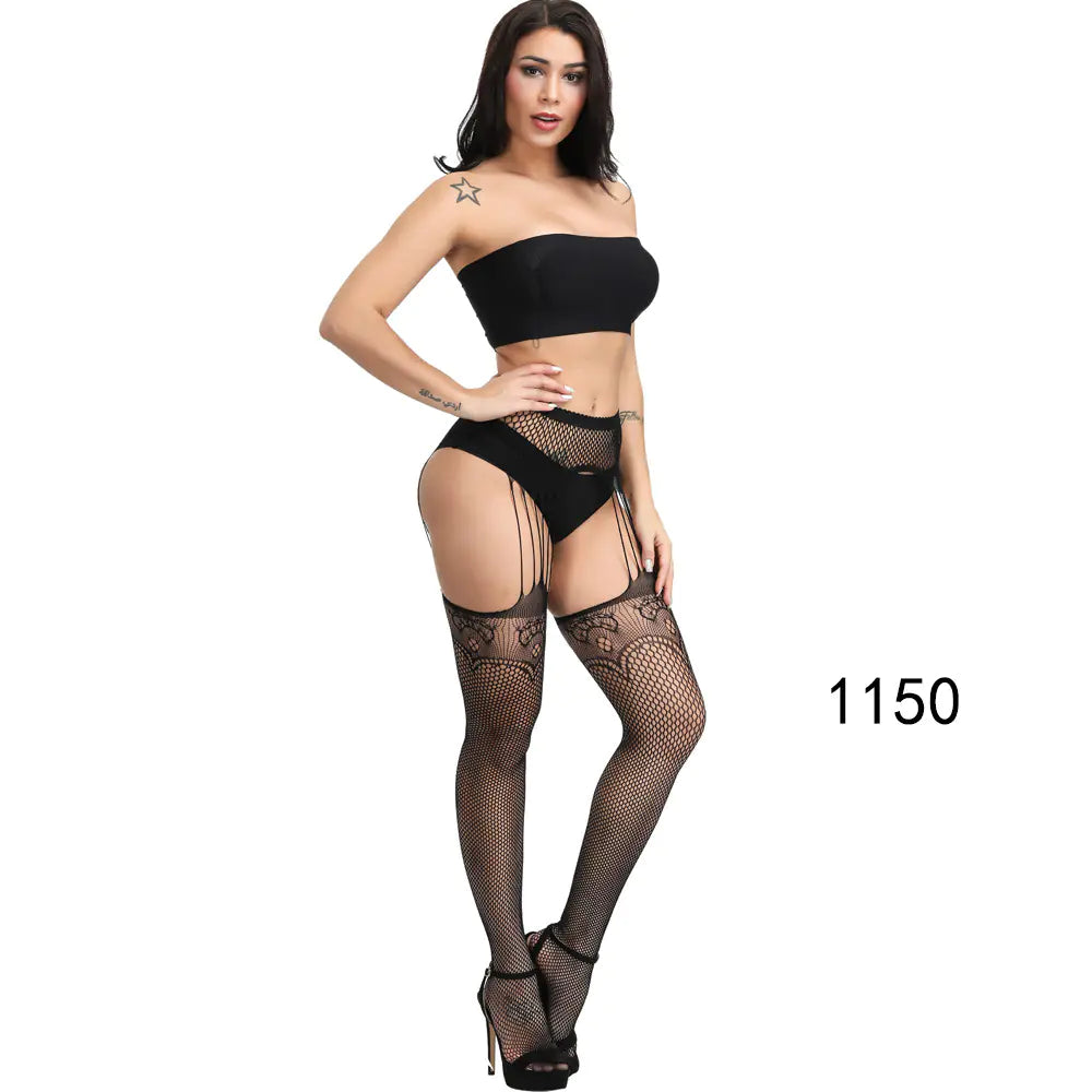 🦵: Sheer Lace-Trimmed Stockings with Open Crotch - Elegant Seductive Hosiery