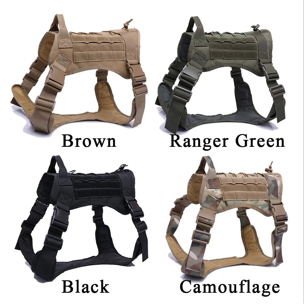 π Tactical Dog Harness with Handle - Heavy Duty Nylon Harness & Bungee Leash