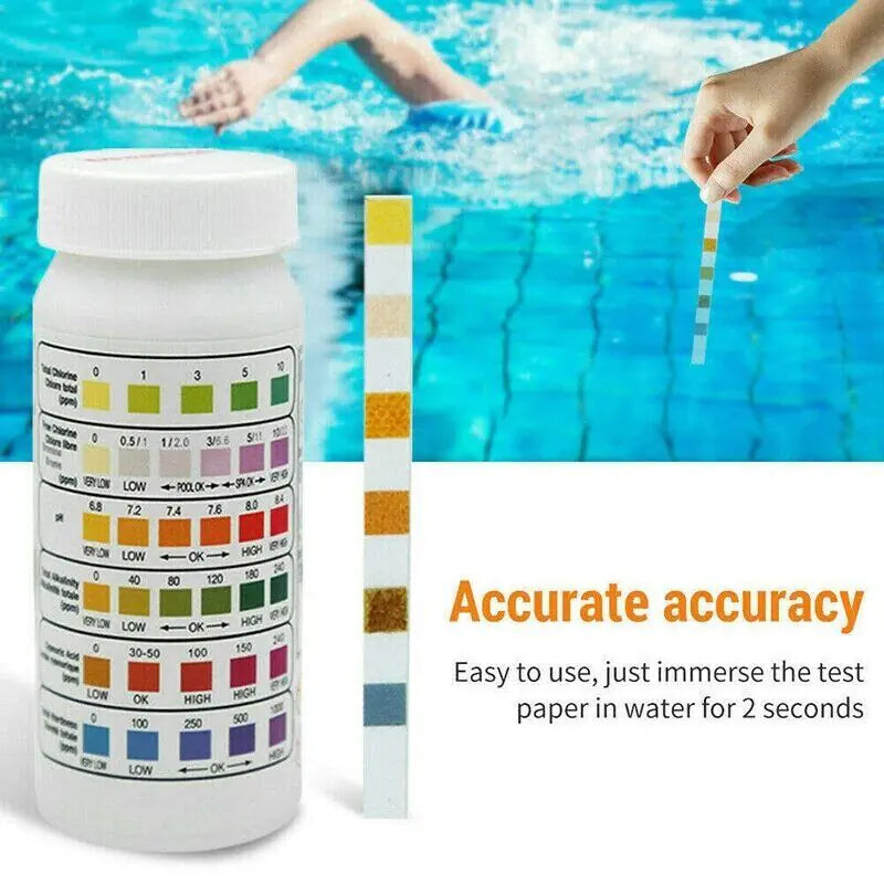 π 6-in-1 Pool Test Strips - Professional Chlorine pH Tester for Swimming Pools
