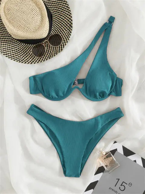 👙: Solid Ribbed Bikini Set - Chic Textured Two-Piece Swimwear