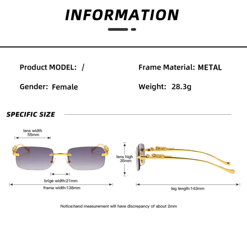 🐆: Vintage Rimless Square Sunglasses - Leopard Print Chic Style
