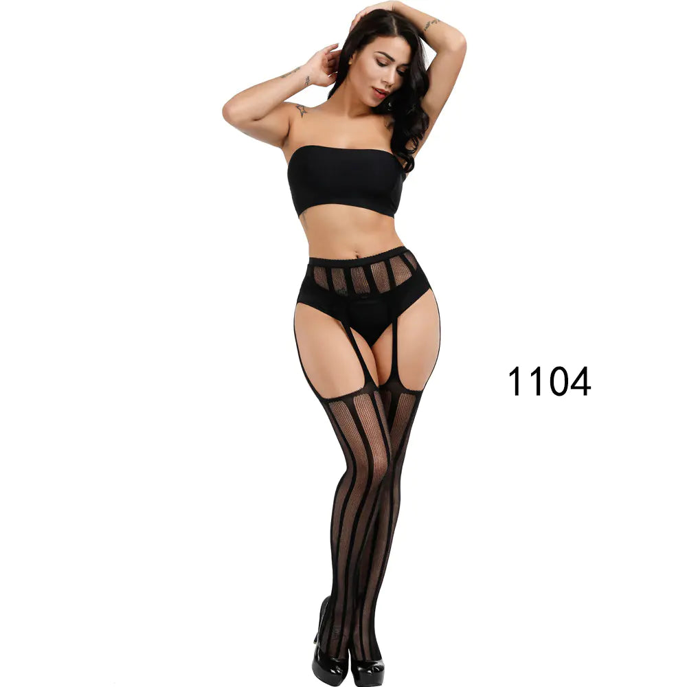 🦵: Sheer Lace-Trimmed Stockings with Open Crotch - Elegant Seductive Hosiery