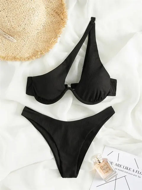 👙: Solid Ribbed Bikini Set - Chic Textured Two-Piece Swimwear