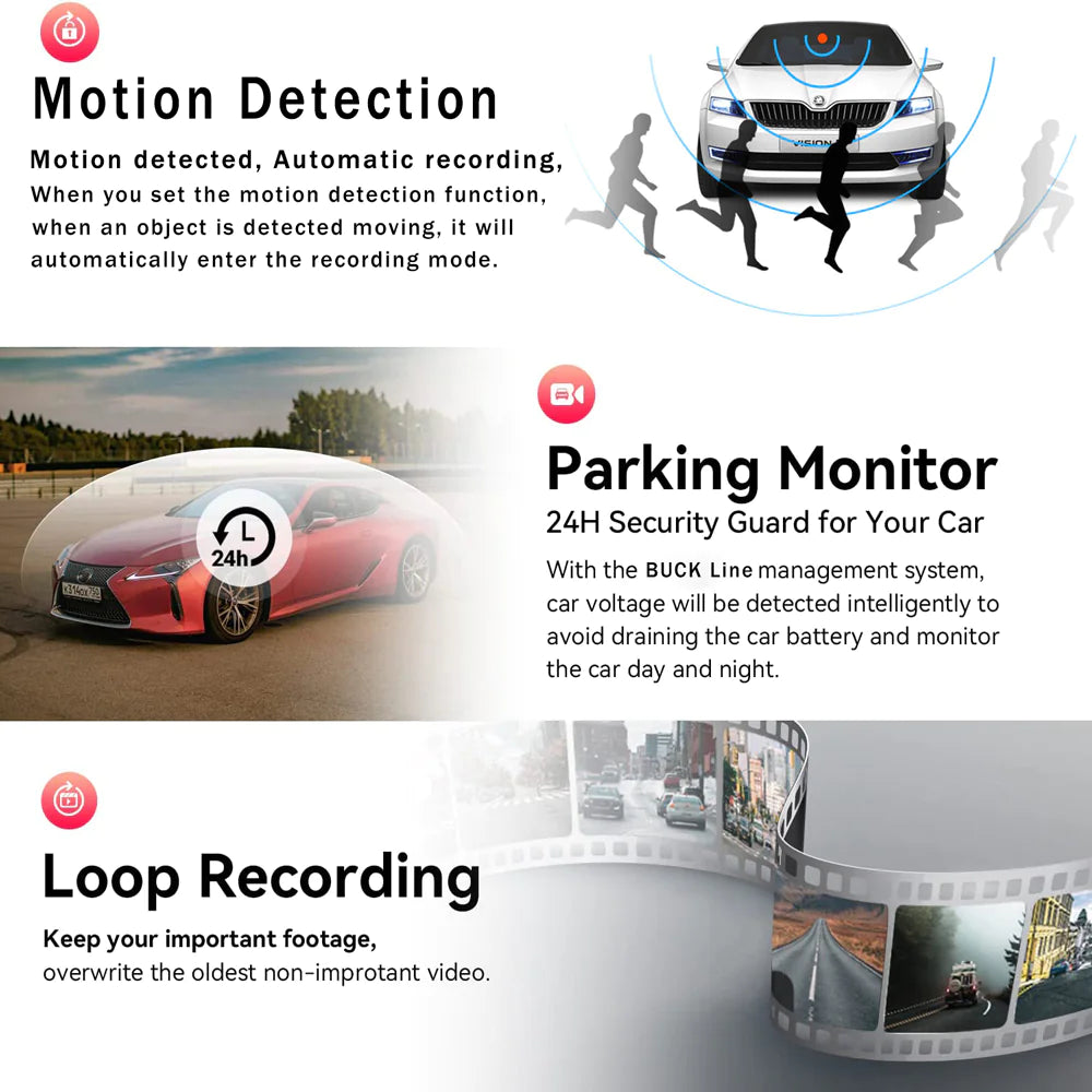 📹 Car Triple Lens Dash Cam - HD 1080P Front/Rear/Inside Video Recorder