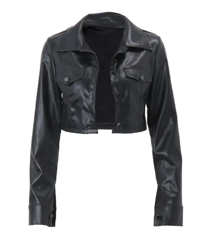 🏍️: Women's Motorcycle Style Single-Breasted Coat - Edgy Fashion Statement