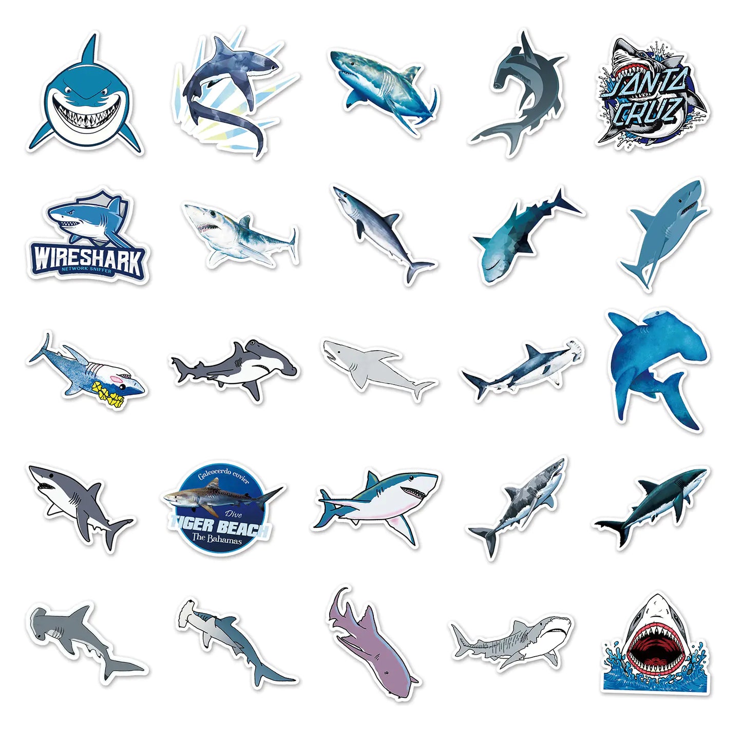 🦈: 50 Waterproof Shark Animal Stickers for Decor