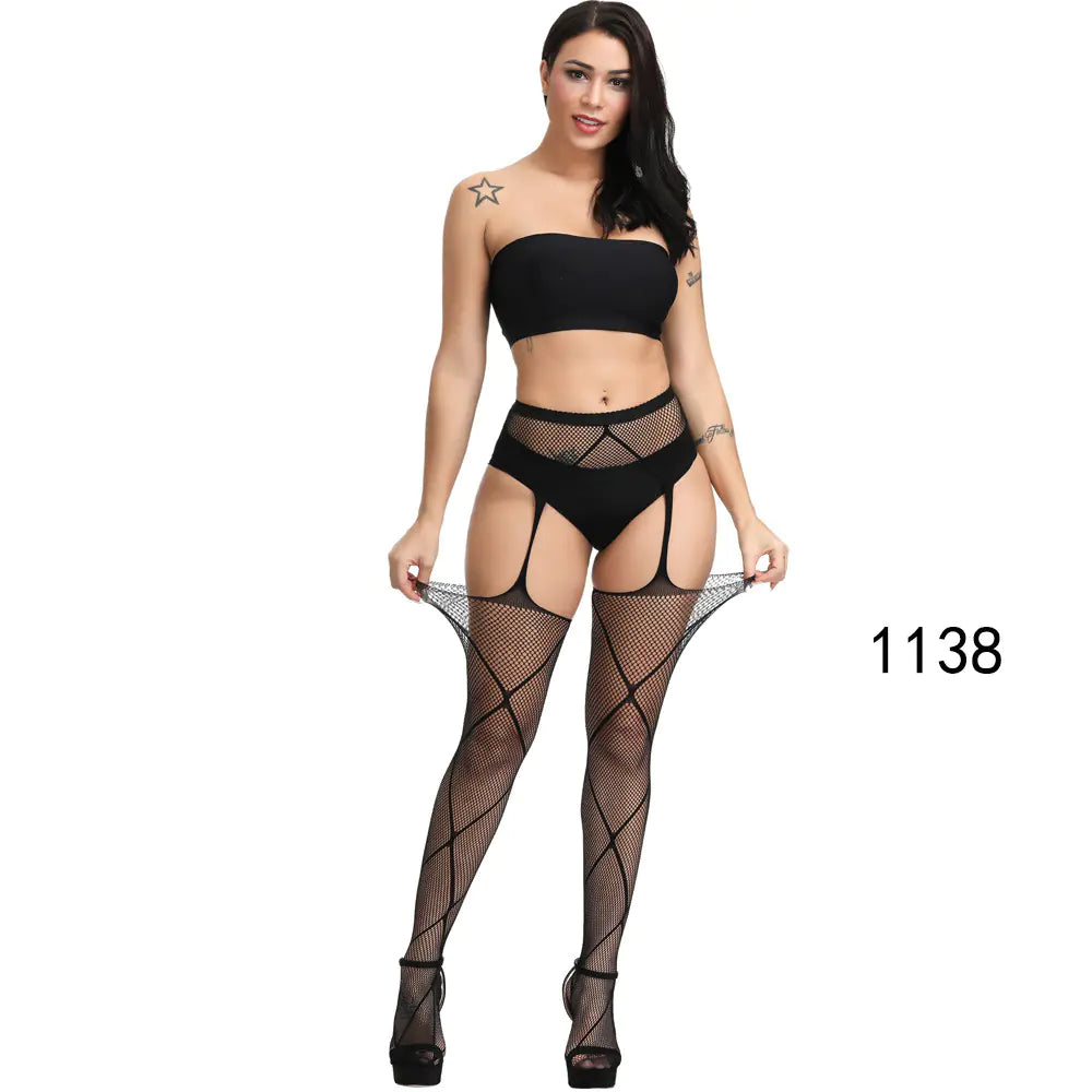 🦵: Sheer Lace-Trimmed Stockings with Open Crotch - Elegant Seductive Hosiery