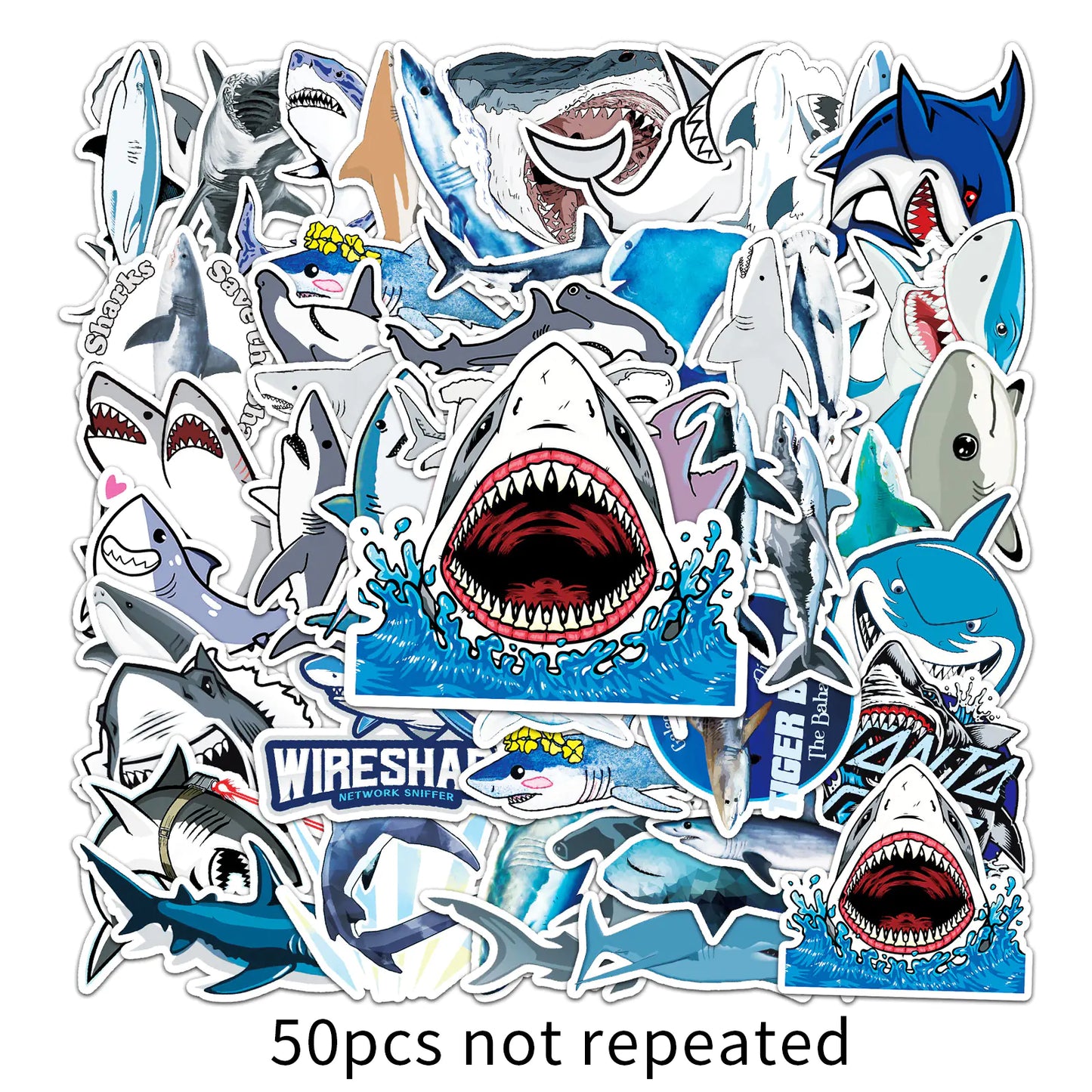🦈: 50 Waterproof Shark Animal Stickers for Decor
