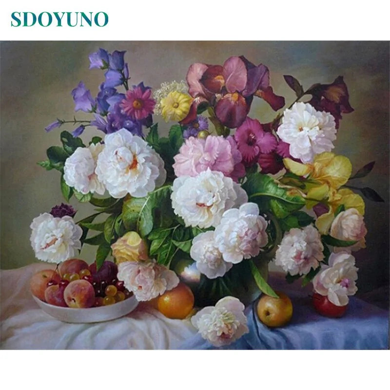 🌸 Oil Painting By Numbers Flowers Nature Pictures - DIY Art Kit