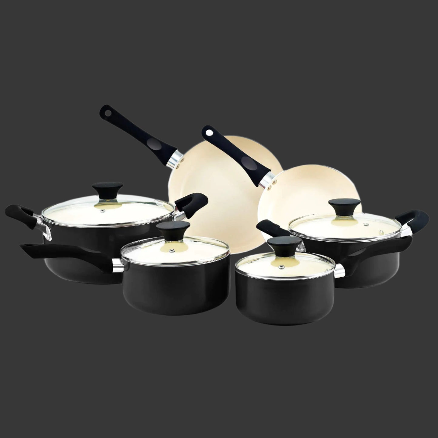 π³ Cook N Home 10-Piece Nonstick Ceramic Cookware Set - Complete Kitchen Collection (Black)
