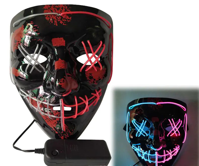π: Black V Light-Up LED Mask - Two-Color Halloween Costume Prop