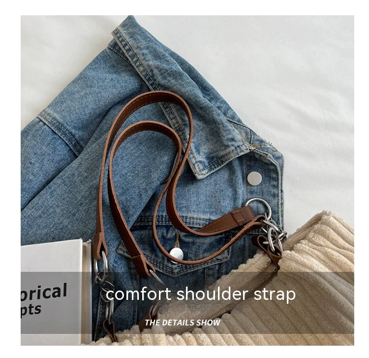 π: Retro Corduroy Shoulder Bag - European American Style