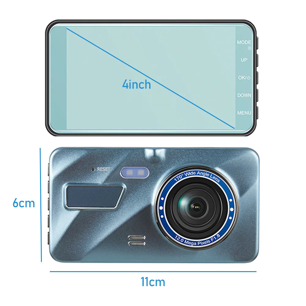 📱 4" Touch Screen Dash Cam - 1080P Dual Lens Front & Rear DVR