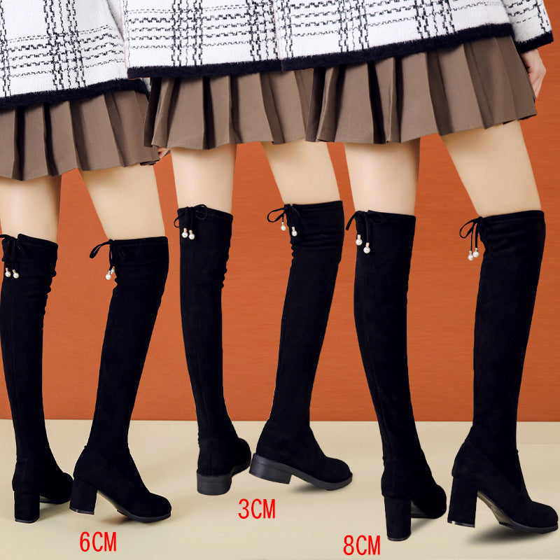 👢: Women's Thick High Heel Leather Grinding Boots