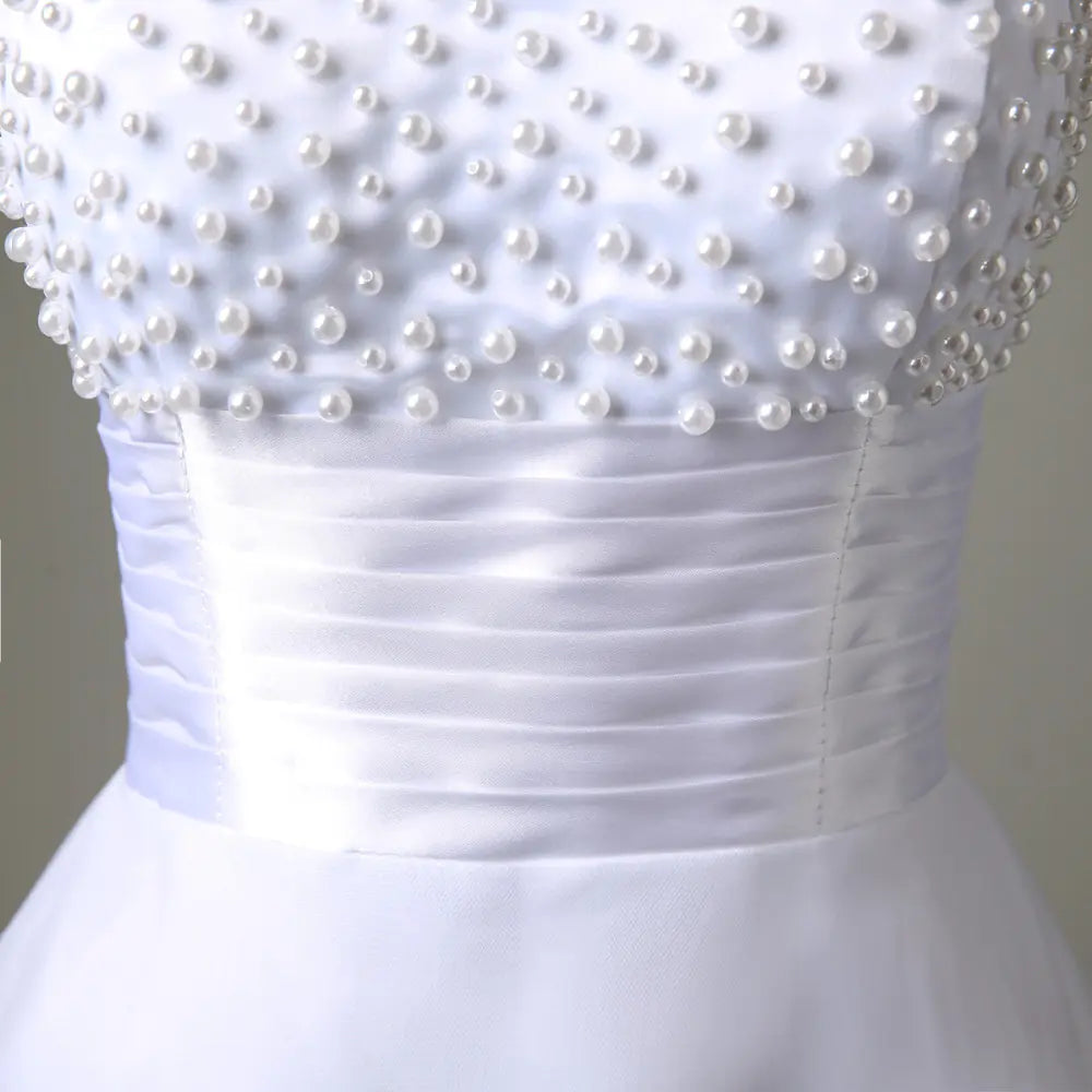 👰: Ivory Short Lace Wedding Dress - Elegant Bridal Gown for Modern Brides