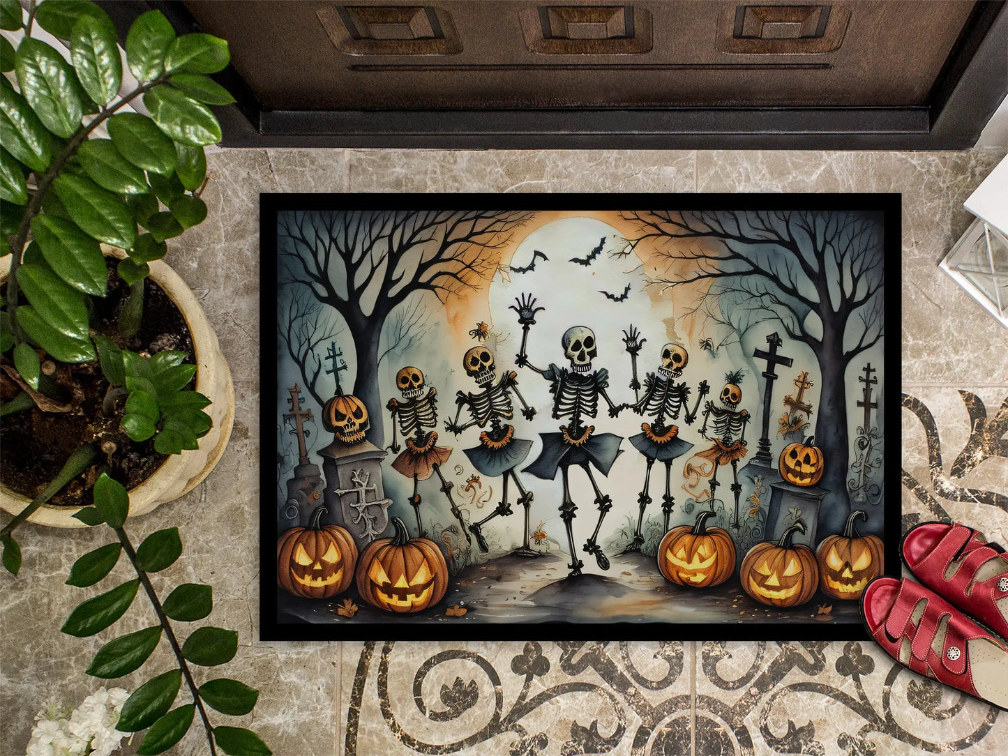 🎃: Dancing Skeletons Spooky Halloween Doormat