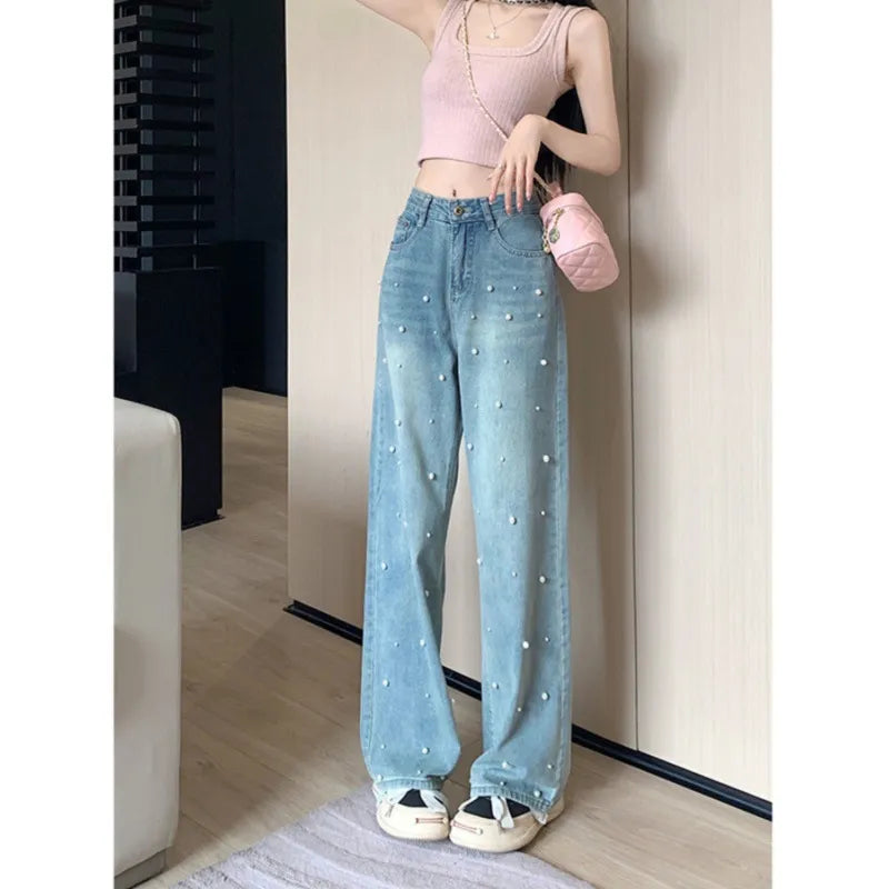 👖: Pearl Straight Jeans High Waist Wide-Leg - Sophisticated Slim-Fit Denim