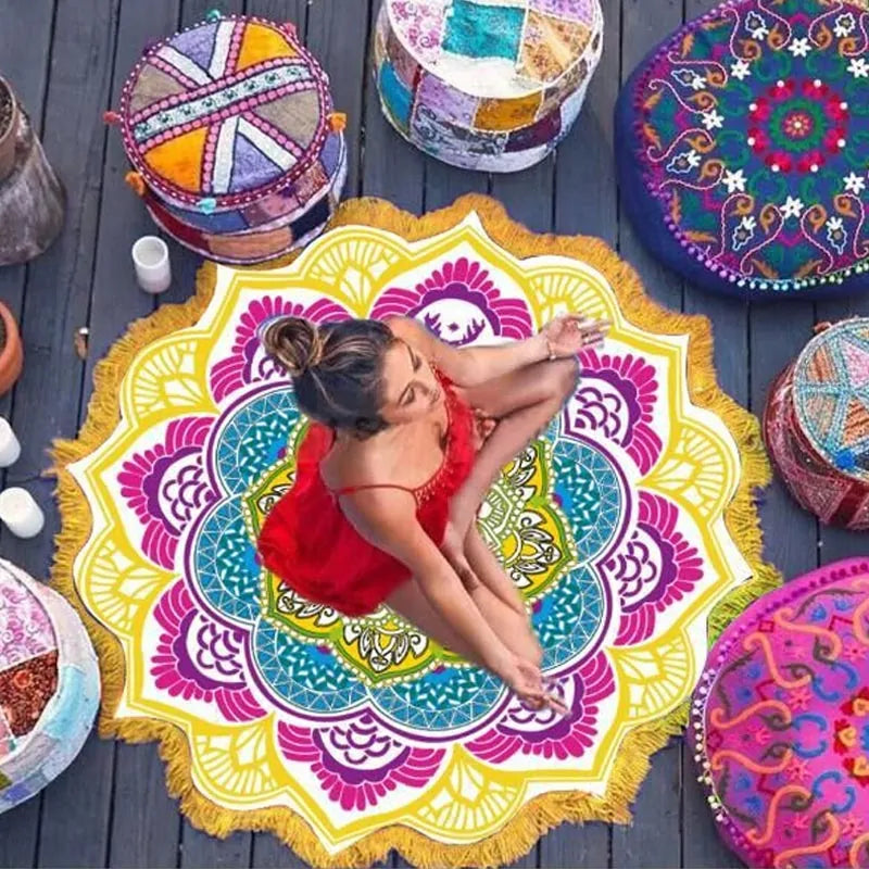 🪷: Lotus Printed Beach Towel - Soft Absorbent Quick-Dry Beach Essential