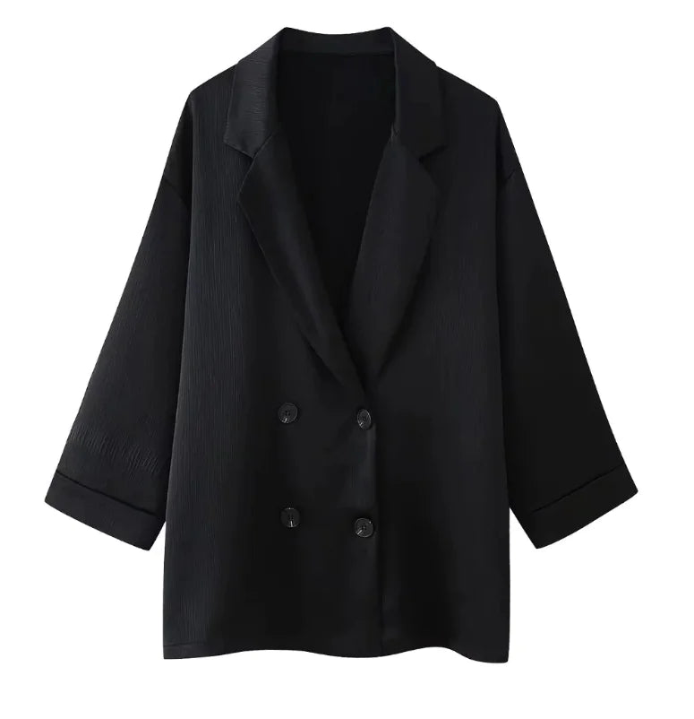 👗: Ruffled Suit Jacket with Casual Trousers - Elegant Women's Two-Piece Set
