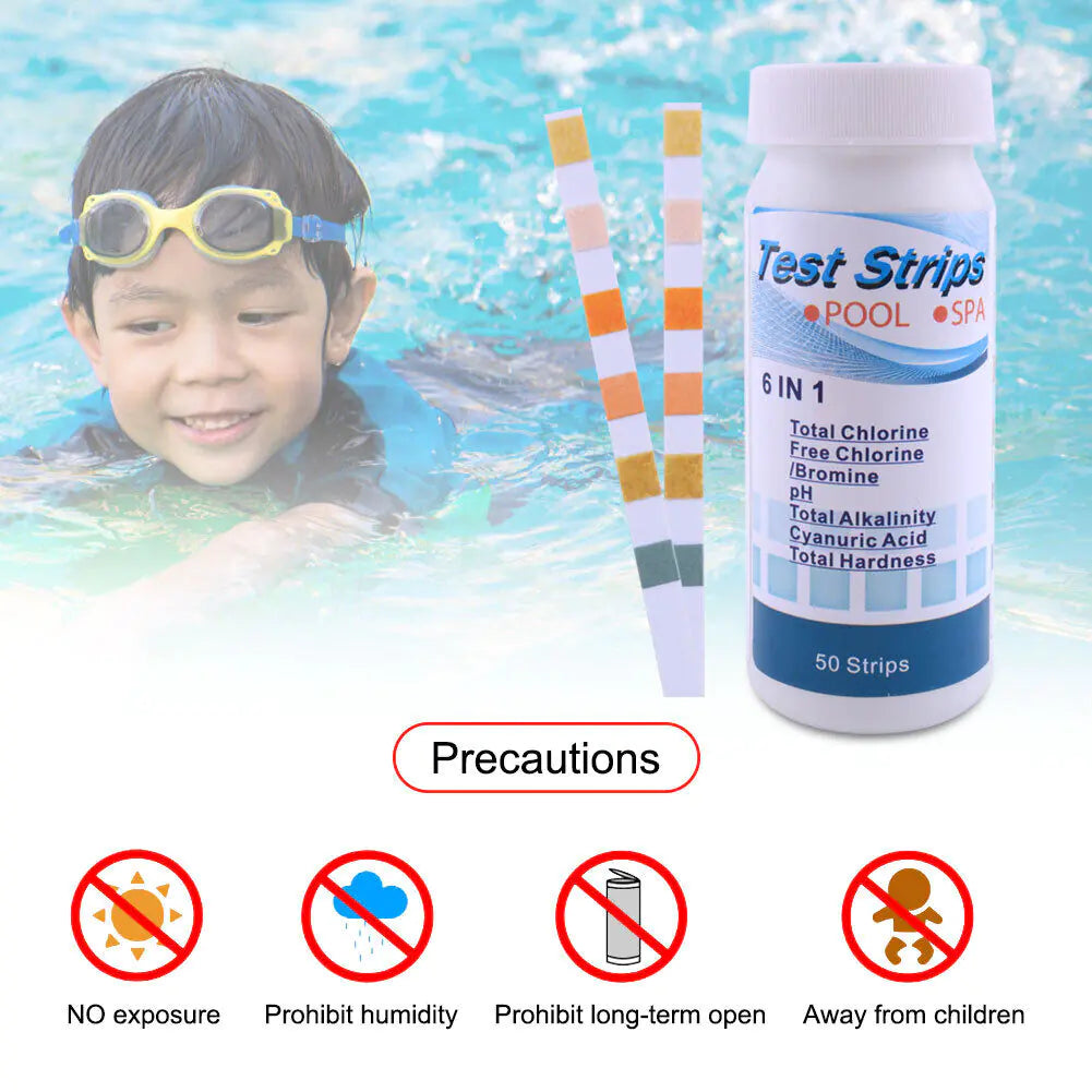 π 6-in-1 Pool Test Strips - Professional Chlorine pH Tester for Swimming Pools