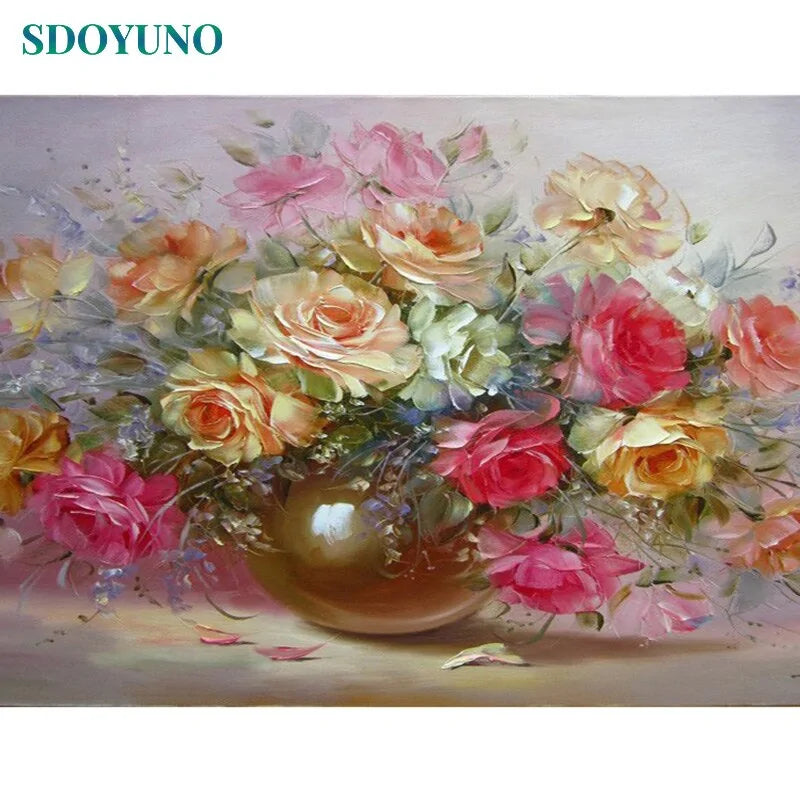 🌸 Oil Painting By Numbers Flowers Nature Pictures - DIY Art Kit