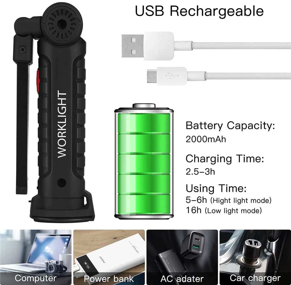 π¦ Rechargeable LED COB Work Light - Magnetic Base Mechanic Flashlight