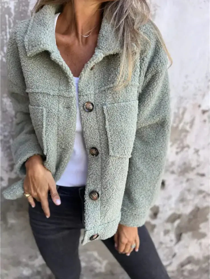 🐑: Women's Lapel Single Breasted Lamb Wool Coat - Luxurious Natural Warmth