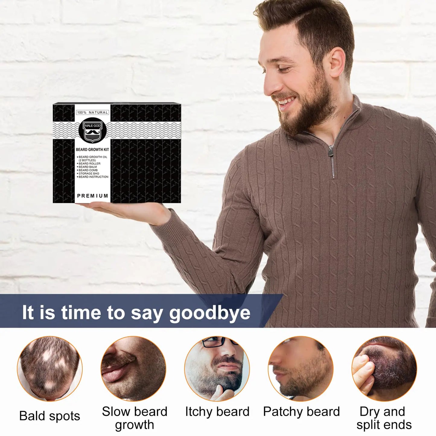 π§ MALE GOD Beard Growth Kit - Complete Care System with Oil, Balm, Comb & Massager