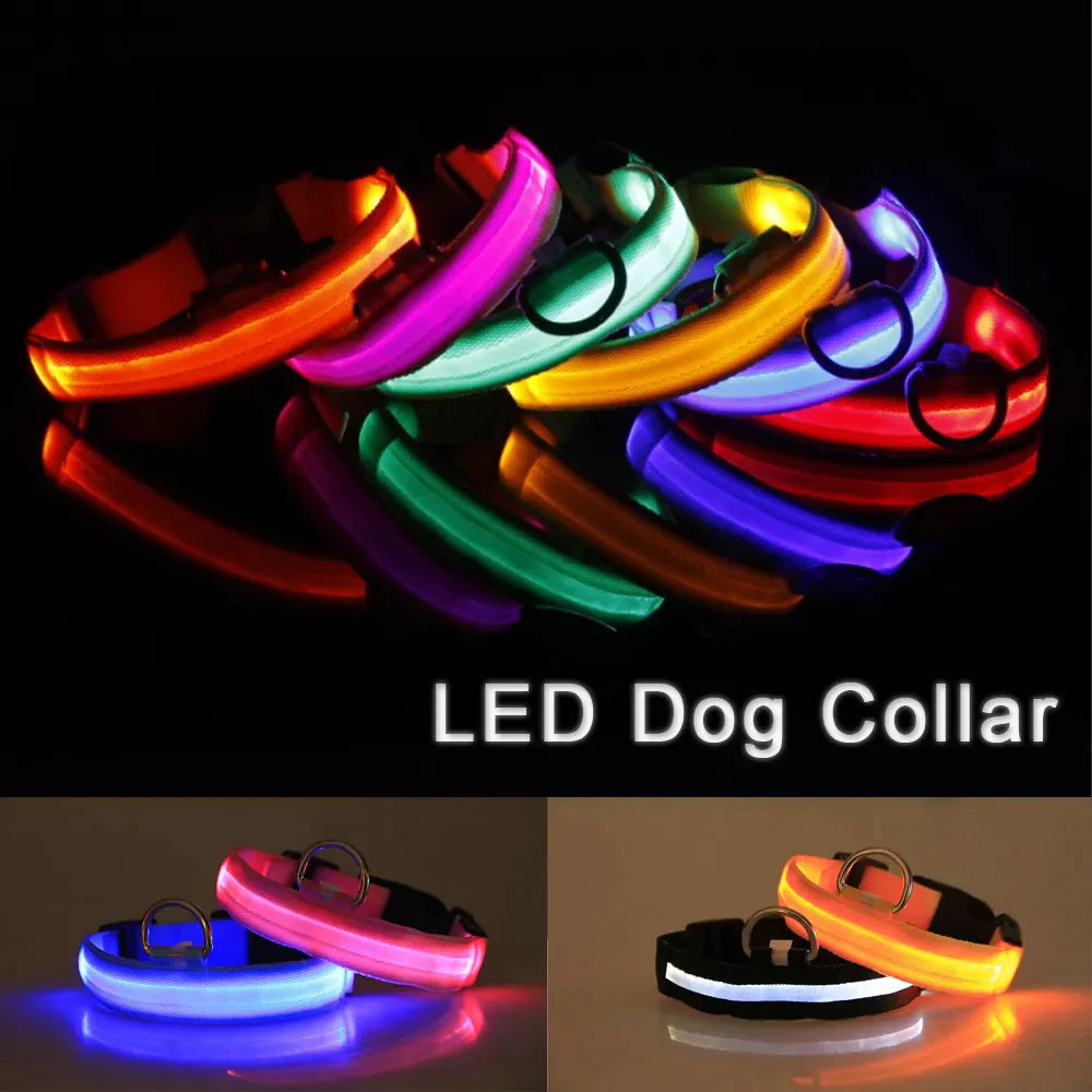 π LED Adjustable Dog Collar - Blinking Safety Light Waterproof Pet Collar