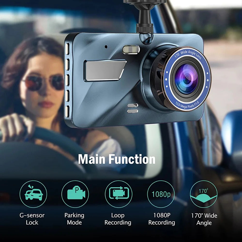📱 4" Touch Screen Dash Cam - 1080P Dual Lens Front & Rear DVR