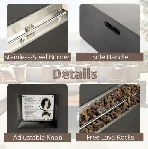 🔥: 56" Fire Pit Table - 50,000 BTU Rectangular Stone Gas Fire Pit with Lava Rocks