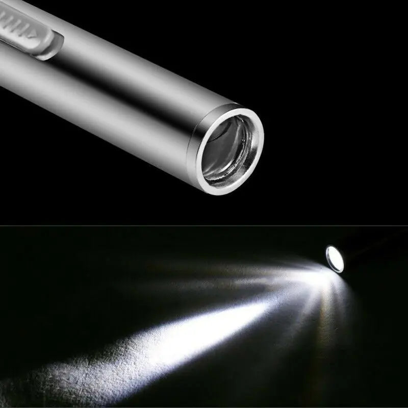 π¦ 5" LED USB Rechargeable Mini Tactical Flashlight - Stainless Steel Pen Light