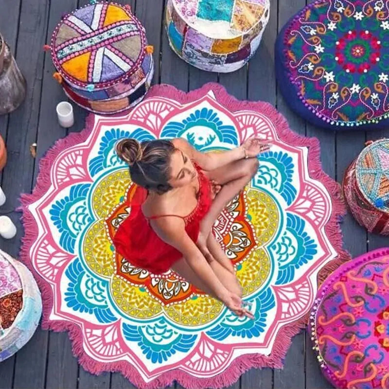 🪷: Lotus Printed Beach Towel - Soft Absorbent Quick-Dry Beach Essential