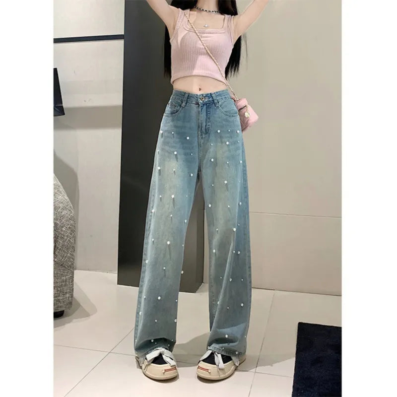 👖: Pearl Straight Jeans High Waist Wide-Leg - Sophisticated Slim-Fit Denim