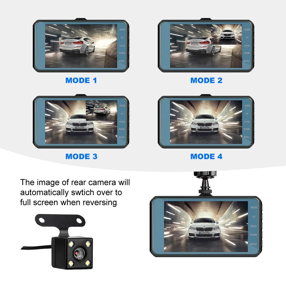 📱 4" Touch Screen Dash Cam - 1080P Dual Lens Front & Rear DVR