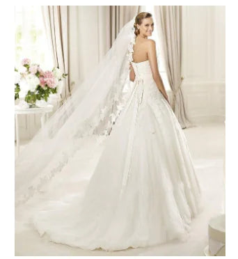π°: Lace Edge Long Train Bridal Veil - Elegant Wedding Veil with Delicate Lace Detail