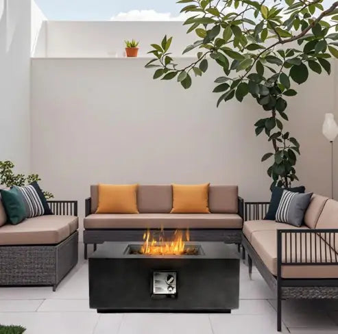 🔥: Outdoor Propane Fire Pit Table, Square Stone 35-inch Planter Base, 50,000 BTU Stainless Steel Burner