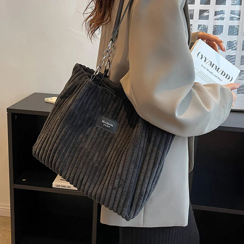 π: Retro Corduroy Shoulder Bag - European American Style
