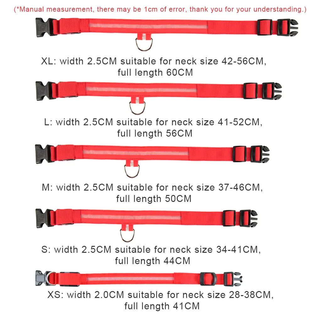 π LED Adjustable Dog Collar - Blinking Safety Light Waterproof Pet Collar