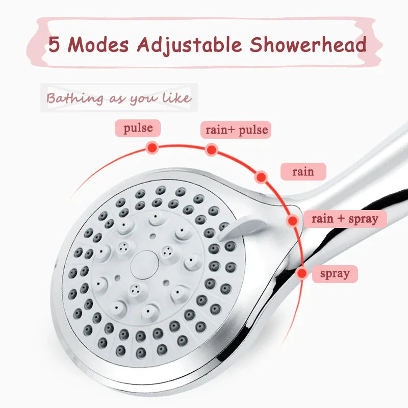 🚿 High Pressure Shower Head - 5 Settings Handheld Spray with 5ft Hose