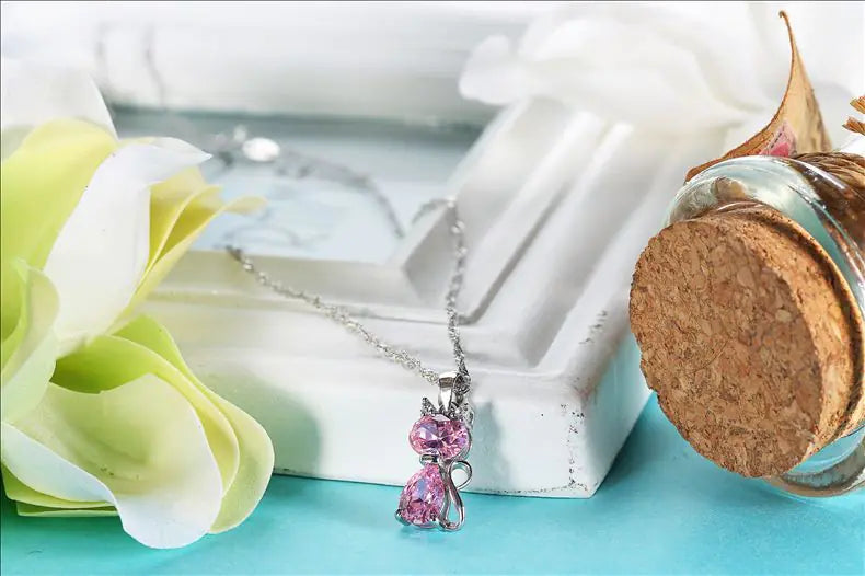 π: 925 Sterling Silver Cat Pendant Necklace - Adorable Feline Charm Jewelry
