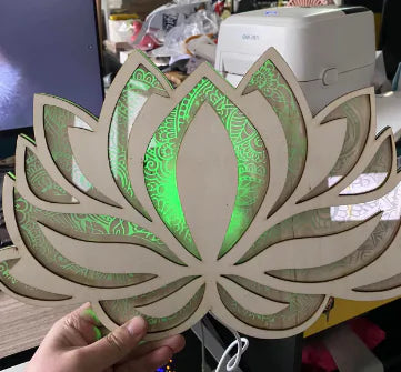 🪷: Lotus Flower Wall Hanging Light - Elegant Wooden Ambient Lighting
