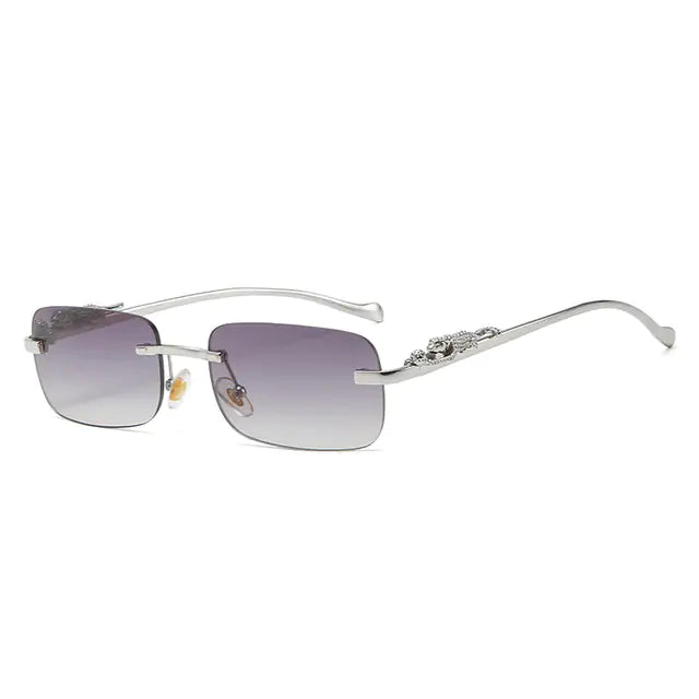 🐆: Vintage Rimless Square Sunglasses - Leopard Print Chic Style