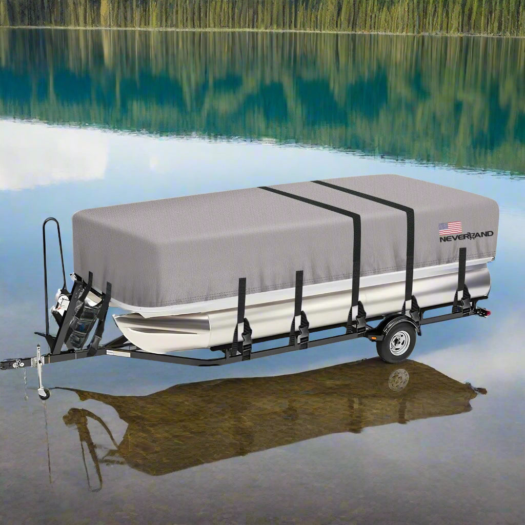 β΅ Pontoon Boat Cover 17-20ft - Waterproof Heavy Duty Marine Grade Canvas with Straps