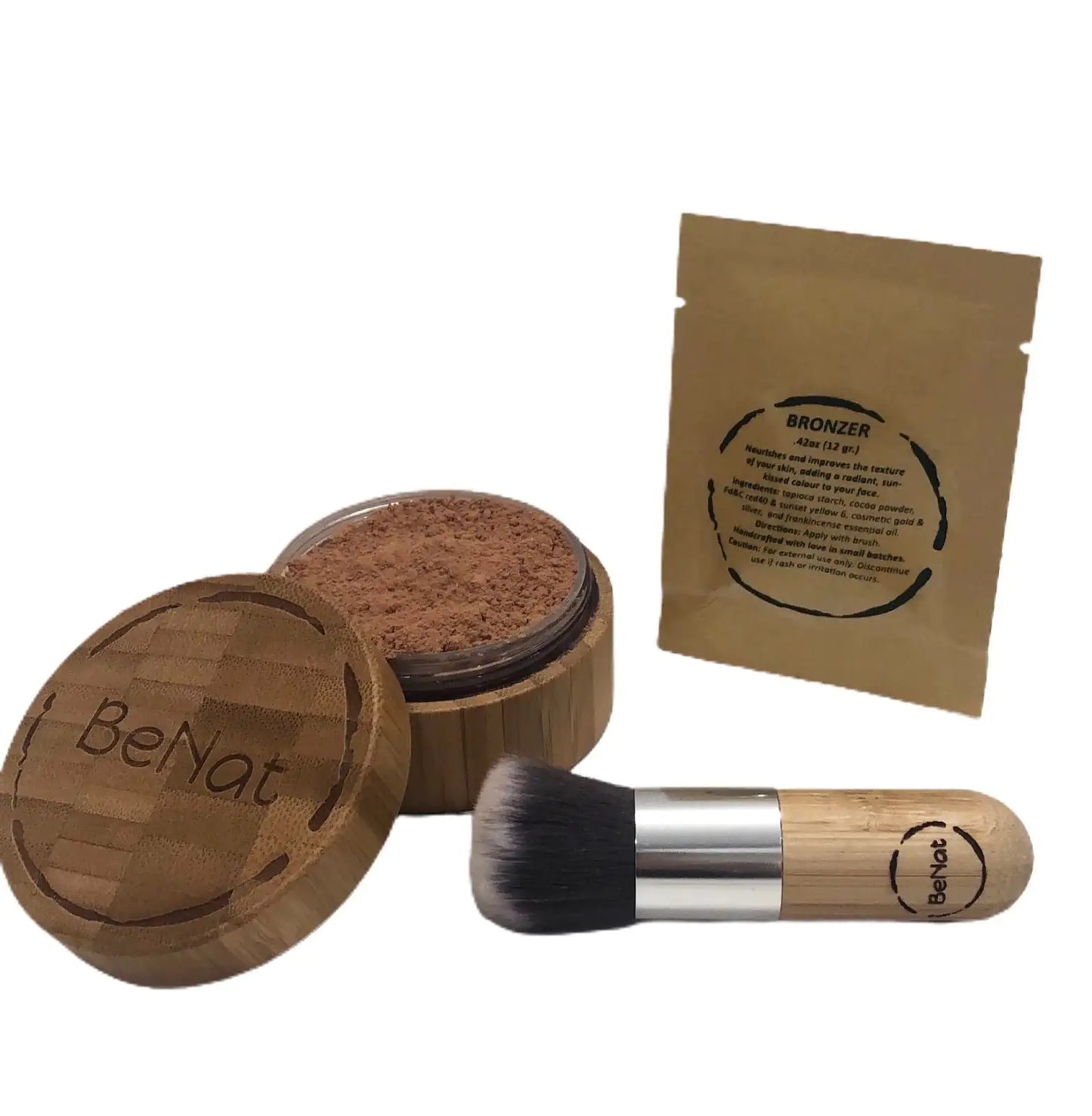 ☀️ Bronzer Loose Powder Set - Natural Bamboo Case with Kabuki Brush & Refill