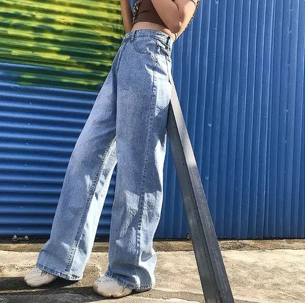 👖: Women's High Waist Wide Leg Jeans - 100% Cotton Denim Classic