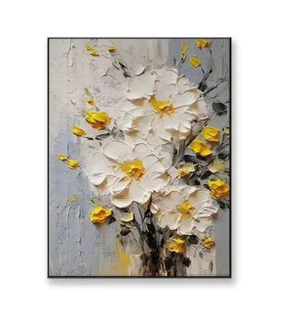 🌸 Nordic Abstract Cream Flower Hand-Painted Oil Painting for Living Room Decor