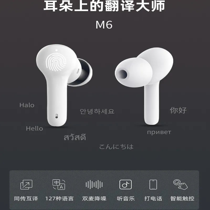 π§ M6 Smart Bluetooth Translation Earphones - Professional Multi-Language Audio Device