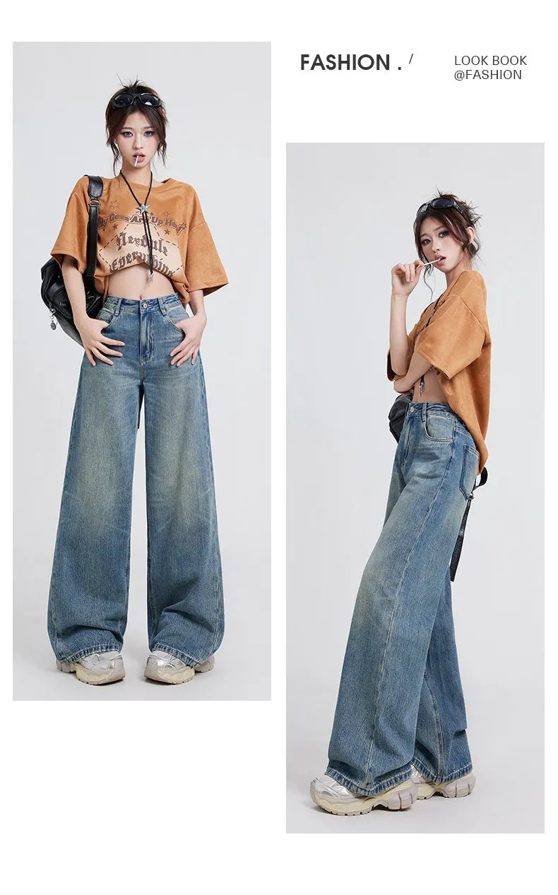 👖: Wide Leg Jeans Women's High Waist Baggy Straight Trousers - Relaxed Vintage Style