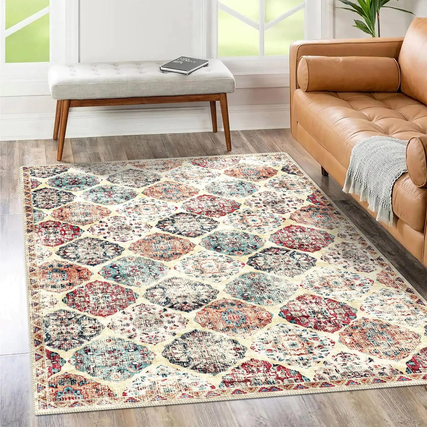 π : Poeti Ultra Thin 3x5 Washable Rug - Modern Abstract Colorful Non-Slip